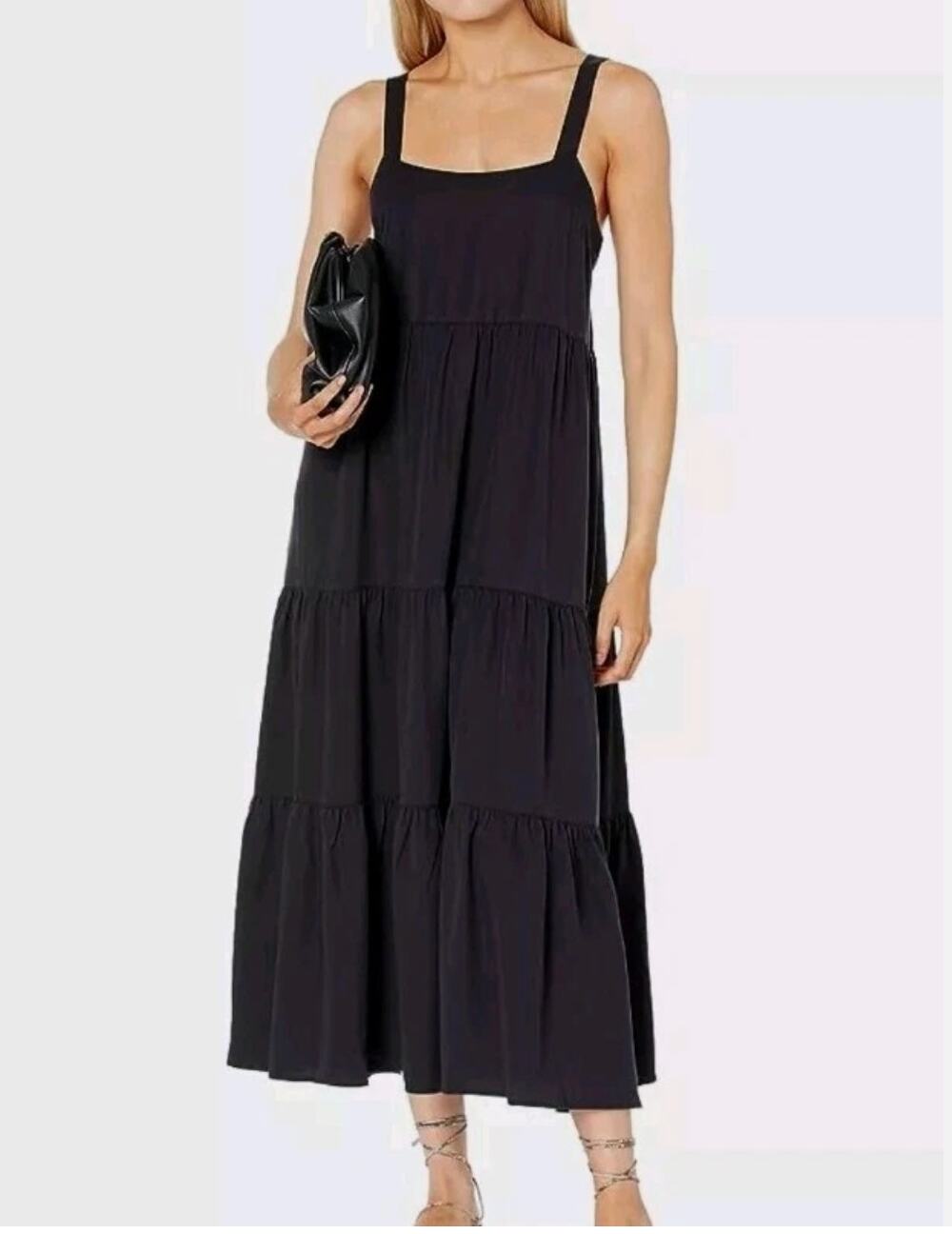 The Drop Women's Britt Tiered Maxi Tent Dress Black Women's L